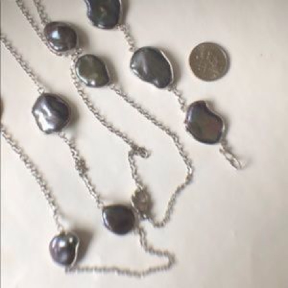 **SOLD** 36 Inch Long Honora Black Keshi Pearl Set - Picture 3 of 6